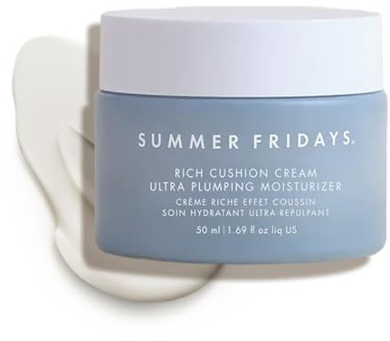 Summer Fridays Rich Cushion Face Cream - Ultra Plumping Barrier Repair Cream + Makeup Primer - Infuses Skin with Rich Hydration from Glycerin + Squalane - Non-Comedogenic + Fragrance-Free (1.69 Oz)