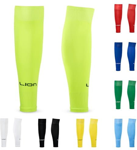 LION SPORTSWEAR Kids/Youth Football Sock Sleeves To Accompany Grip Socks - Fits Over Calf/Shin Pads - Variety Of Colors To Match Your Team Kit (Neon Yellow)