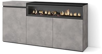 Skraut Home | Sideboard, Highboard | Kommode, Komodenschrank | 150x75x35cm | 3 Türen | Elektrokamin. Maße | Moderner Stil | Zement