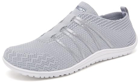 Merdoo Barfußschuhe Damen Herren Bequeme Barfuss Schuhe Damen Slip On Sneakers Weich Sportschuhe Leicht Turnschuhe rutschfest Laufschuhe Atmungsaktiv Barfussschuhe Walkingschuhe Unisex Grau 42EU