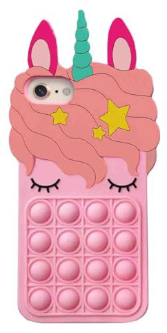 Asgens Fidget Pop Hülle für iPhone 6/6S/7/8/SE 2020, Niedliches Hellrosa Magisches Einhorn Druckentlastende Push Bubbles, weiche Silikon-Handyhülle für Apple 6/6S/7/8/SE 2020 4,7 Zoll