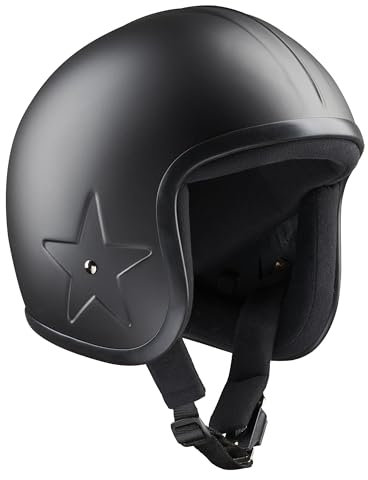 BANDIT Jet SKY3 Open Motorcycle Helmet Matte Black Central Bezel Side Star Embossed Custom Biker Style Dull Black Open Helmet SKY3 (M)