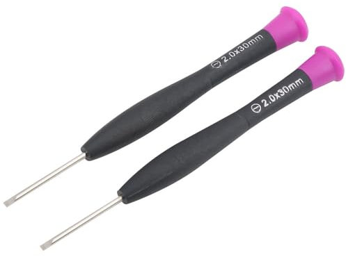 Lot de 2 mini tournevis à fente - 2 mm - Tournevis de précision à tête plate pour petits appareils électroménagers