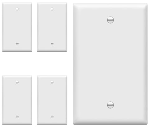 ENERLITES Blank Wall Plate Cover, Gloss Finish, Standard Size 1-Gang 4.50 x 2.76, Polycarbonate Thermoplastic, Electrical Covers for Unused Outlets/Switches, 8801-W-5PCS, White 5 Pack