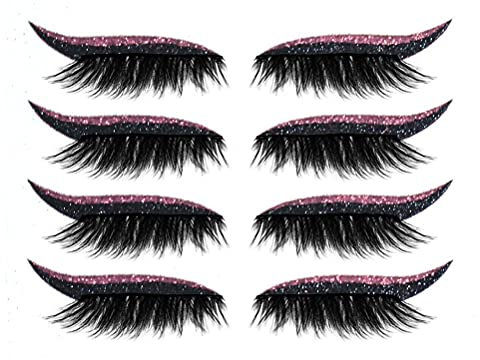 Autocollants pour Cils avec Cils, 4 Paires D'Autocollants pour Cils Réutilisables, les Faux Cils Sont Imperméables et Faciles à Porter, Faux Cils, Autocollants (Rose 4 paires /