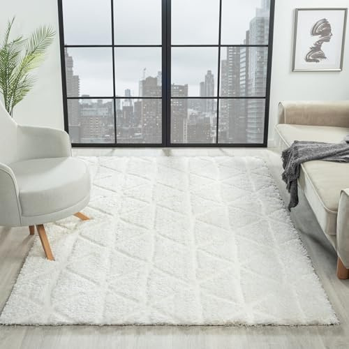 VIMODA Hochflor Langflor Teppich Modern Wohnzimmer Schlafzimmer Ultra Weich Muster, Farbe:Raute, Maße:80x150 cm