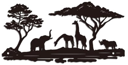 WADORN Wanddekoration aus Metall, Motiv: schwarze Elefanten, Wanddekoration, Tier-Wand-Silhouette, Skulptur, Dekoration, Natur, Wildtiere, Metall-Wandbehang, Dekoration für Wohnzimmer, Schlafzimmer
