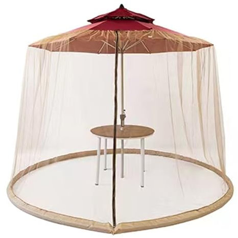 Morbuy Moskitonetz Sonnenschirm, Verstellbares Moskitonetz für Sonnenschirme mit Reißverschluss und befüllbarer Basis für Gartenlaube (Bananenschirm,Khaki)