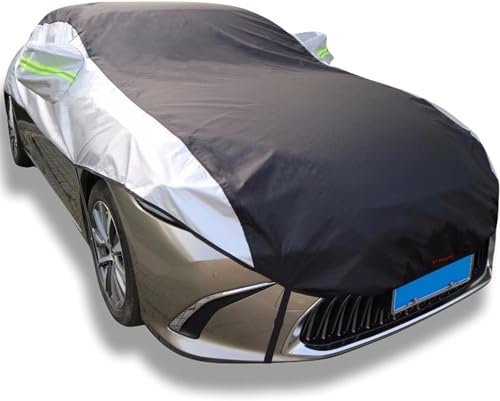 Autoabdeckung Für Mercedes SLK Class 200 1996-2000,Halbgarage Auto Outdoor Wetterfeste Autoabdeckung Schneesicher Frostsicher Staubdicht Und UV-beständig Windschutzscheibe Und Dach Schützen(Silver+BLA