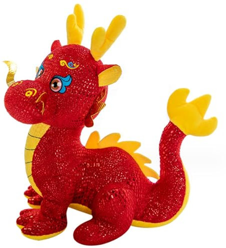 Dragons en peluche 3d 2024 Nouvel an chinois Dragon 9,5 pouces de hauteur zodiaque dragon jouet en peluche rouge dragon en peluche pour cadeaux d'anniversaire fête de Noël, jouet dragon en peluche