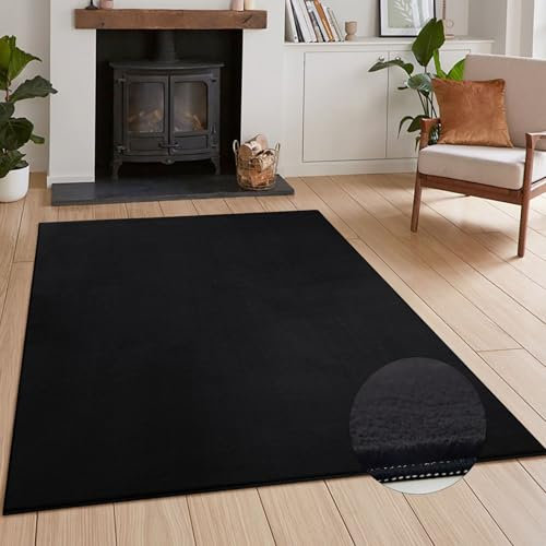 MOONLIGHT20015 Black Rugs living Room 120 x 170 cm Anti Slip Washable Short Pile Area Rugs for Bedroom Faux Fur Bedside Rug Soft Large Rug for Dinning Room Kitchen Lounge