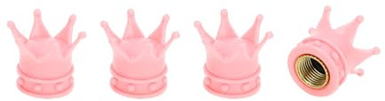 A ABSOPRO Reifenventilkappen 12,8MM Autoreifen Ventilkappe ABS Pink Krone Stil für Auto Fahrrad Motorrad LKW Anti-Crash Reifenventilabdeckung Ventil Staubschutzkappe Reifenventilkappe 4 Stk.