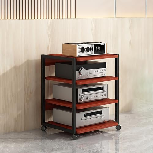 Multifunktionales Ablageregal mit Universalrädern Audio-Audio-Speicherregal TV Rack HiFi Regal Audio Schrank Beistelltisch Holz für Wohnzimmer für Wohnzimmer Spielzimmer Schlafzimmer.(Walnut,50x40x69.