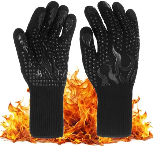 M METERXITY Grilling Gloves Heat Resistant BBQ Gloves, 1472°F High Temp Resistance Silicone Fireproof Gloves, Grill Mitts for Outdoor Grill/Oven/Cooking/Smoker Baking Gloves [Black]