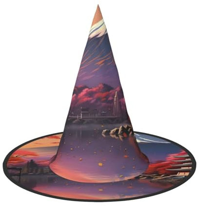 BGSHJVF Japanische Hexenhut Fuji Berg Landschaft Druck Halloween Cosplay Hüte Dekoration Halloween Kostüm Zubehör für Halloween Party