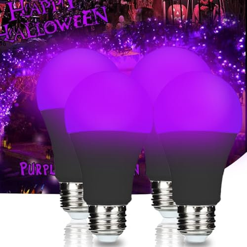 LIAISIMI UV Schwarzlicht Glühbirne, E27 UV Birne 10W Black Light Bulb, 385-400 nm UVA Level Schwarzlichtlampe, UV Beleuchtung für Party, Keller, Disco, Club (4 Stück-Schwarz)