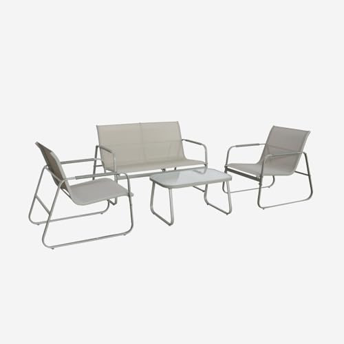 sweeek - Gartenlounge-Set aus Aluminium, 4 Plätze, EIN Sofa, Zwei Sessel aus Textilene und EIN Tisch - NOTO
