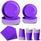 Nkaiso 96 Piezas Morado Vajilla Fiesta Cumpleaños, Platos y Vaso Cumpleaños Infantil, Set de Party Decoración Platos Desechable Servilletas para Navidad, Barbacoas, Fiestas -24 Invitado