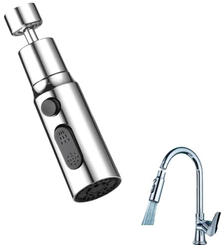 Testa a Spruzzo per Rubinetto da Cucina,Regolatore a 3 modalità Doccetta Ricambio Rubinetto Cucina Estensione Rubinettocon Rotazione 360° per Cucina Bagno Rubinetto del Lavandino del Bagno(Argento)