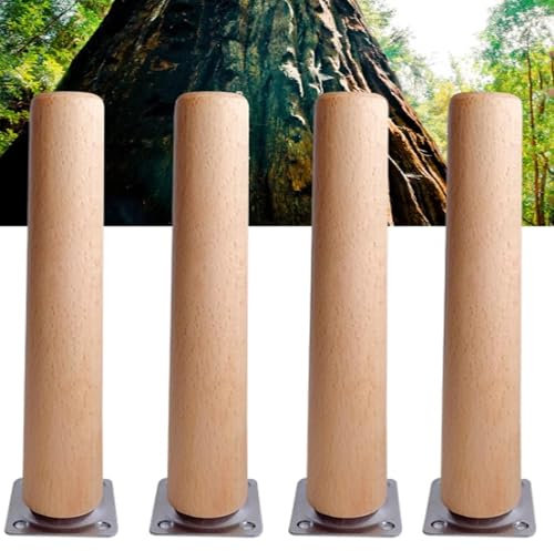 JIAJUTUI001 Pied Meuble Bois Massif,Coniques en Bois Massif,4 Rechange Pieds en Bois pour Canapé avec plaques de Montage, vis,pour Table, Chaise, commodes,Meuble TV