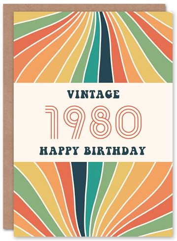 Artery8 Vintage Retro Him Her Rainbow Born 1980 Aged 45 Years Old 45th Birthday Card Mum Dad Gran Grandad