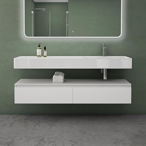 maimai Mobile Bagno Sospeso, Mobile da Bagno con Lavabo con Cassetti a Chiusura Soft-Close, Bianco opaco, Larghezza: 150cm