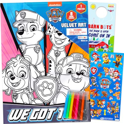 Paw Patrol Samt-Malposter für Kinder – Bündel mit Paw Patrol Samt-Kunst-Malvorlage plus Markern, Aufklebern und mehr, Paw Patrol Fuzzy-Samt-Malbogen