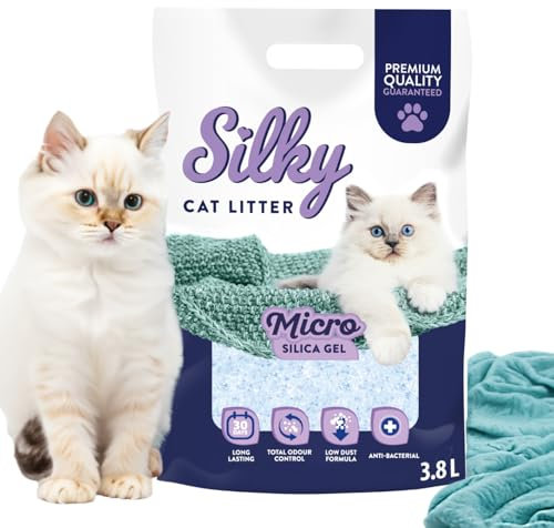 Silky Mikro Silikat-Katzenstreu 3,8L | Staubfrei, Geruchskontrolle, Saugfähig, Bakterienhemmend, Sanft zu Pfoten, Lang anhaltende Frische, Silica (Package)