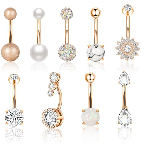 CharmBurst 5 Stück Hängendes Bauchnabelpiercing, Chirurgenstahl Bauchnabelpiercing Silber, Belly Button Ring mit Zirkonia, Wasserfestes Lang Belly Piercing Set