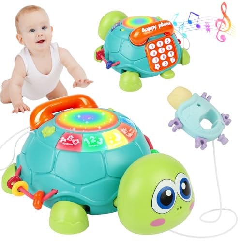 Herenear Baby Krabbel Spielzeug, Schildkröten Krabbelspielzeug mit Licht und Musik, Pädagogisches Spielzeug Baby, Lernspielzeug Geschenk, Kriechendes und Singendes Musikalisches Babyspielzeug