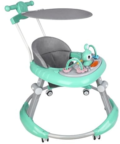 Avtagbar elektronisk lekstation med ljus och melodi, hopfällbar babyvandrare, justerbar höjd, lätt att förvara, 6 månader och mer - 70 x 70 x 91 cm - grön