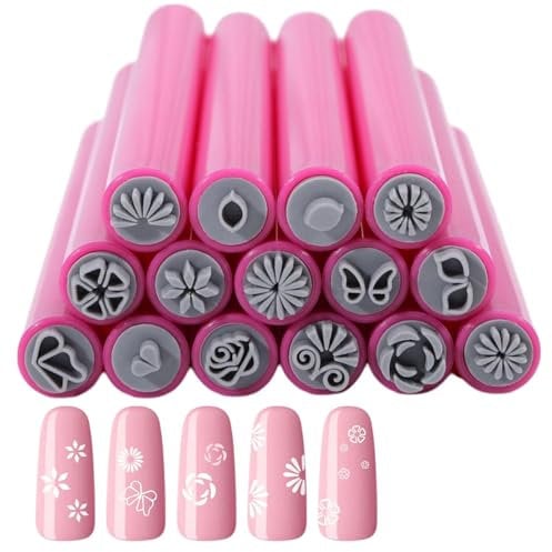 GLOBLELAND 15PCS Nail Art Stamp Pen Set Nail Stamp Pen DIY Nail Art Tools Flower Nail Stamp Pen Stamp Nail Art Tool with Different Patterns Nail Stamp Pen Set for Women Home Manicures DIY Nail Art