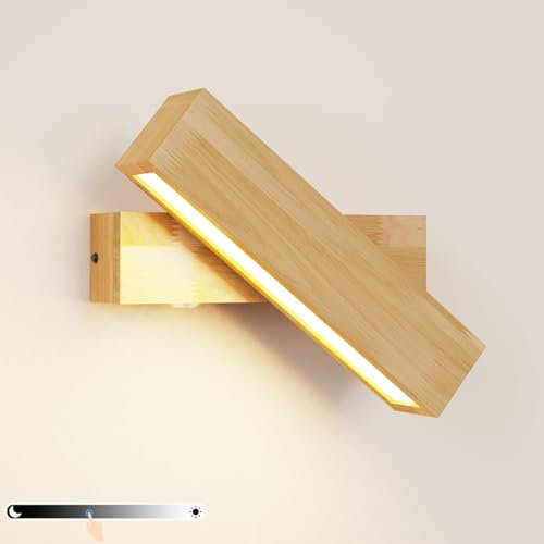 HMAKGG LED Wandleuchte Holz mit Schalter - 6W LED Wandlampe Holz Innen - Touch Dimmbar - Warmweiß - 270° Drehbare Wandbeleuchtung für Schlafzimmer Wohnzimmer Treppenhaus Flur