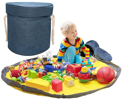 HYSHLC Aufbewahrungstasche für Spielzeug mit Spielmatte und Deckel, Spielzeug Aufräumsack, Aufbewahrungskorb für Kinderzimmer, Kinder Geschenk