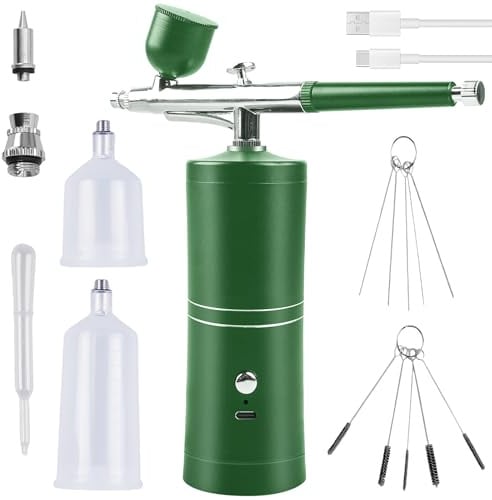 Airbrush Set Mit Kompressor Airbrushpistole Wiederaufladbare Spritzpistole Tragbares Air Brush Kompressor-Set Mit Düse Und Reinigungsbürsten, Für Kunst, Makeup, Modellfärbung, Nail Art - Grün