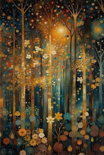 SGFGAD FHYWQ Gustav Klimt Szenerie Poster Farbdrucke Abstrakte Wandkunst Bild《Wald und Mond》Gustav Klimt Leinwand Gemälde Für Wohnkultur 50x70cm ungerahmt