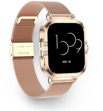 Luxora - Reloj inteligente para mujer - Pantalla AMOLED de 1,75 pulgadas - Llamadas Bluetooth - NFC - Impermeable IP68 - SOS - Pulsera dorada (dorado)