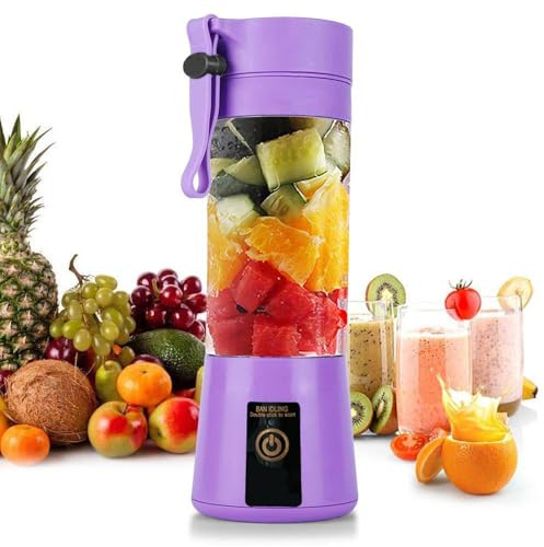 Safety Portable Blender 380ml USB Rechargeable, 6-Blade for Smoothies Shakes Juice - Lightweight Travel Office Gym Essential, Purple