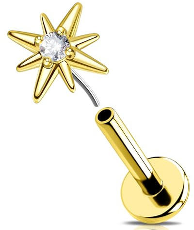 OUFER 16G Helix Piercing Chirurgischer Stahl 316L Sonne Knorpel Ohrpiercing Ohrring klarer CZ Conch Lappen Tragus Daith Schmuck Labret Piercing für Frauen 6/8 mm