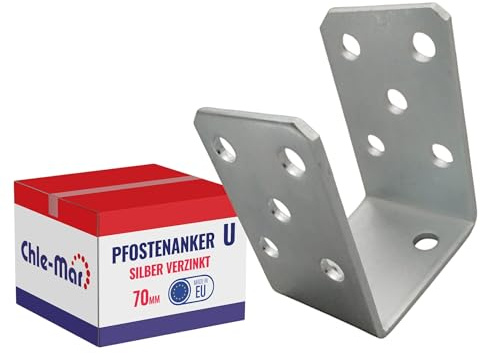 Chle-Mar Pfostenträger mit U-Bügel 70 mm aus verzinktem Stahl | Pfostenhalter für Holzpfosten & Zaunbau, Fester Balkenschuh, Pfostenanker für Zaun- & Holzbau, Pfostenschuh zum Aufschrauben