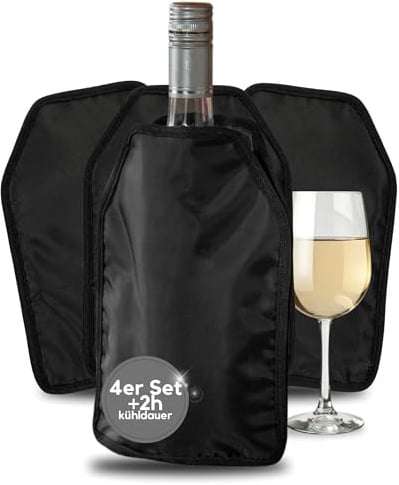 Kühlmanschette Style 4er Set - Weinkühler Bierkühler Sektkühler Flaschen | Gel-Kühlung, flexibel, wiederverwendbar, Party, Picknick, Garten, Camping, platzsparend, langlebig