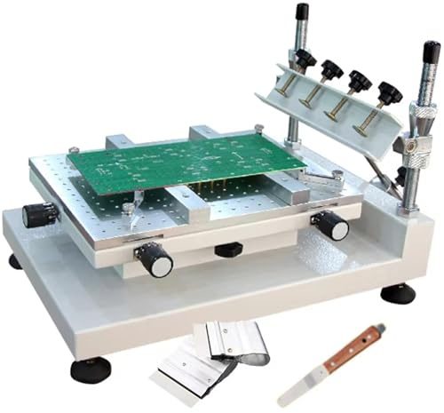 Manual Screen Printing Table for PCB Stencil, Height Adjustable with 4 Knobs and Pressure Plate, Ideal for Precision Solder Paste Application
