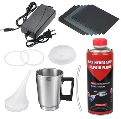 Ctopkatuo Kit Pulido Faros De Coche, Kit Polimero Liquido para Limpia Faros Opacos Coche，Kit Restauracion Pulir Faro De Coche con Lija para Pulir Faros De Coche