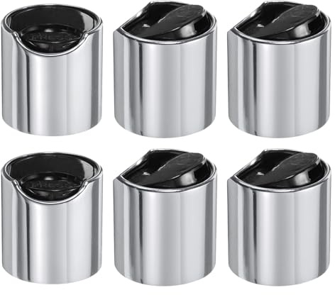 sourcing map 6pcs Aluminized Plastic Disc Top Caps, 24/410 Replacement Press Caps Durable Dispensing Lids for Squeeze Bottles, Refillable Bottles, Plastic, Empty, Shampoo, Silver Black
