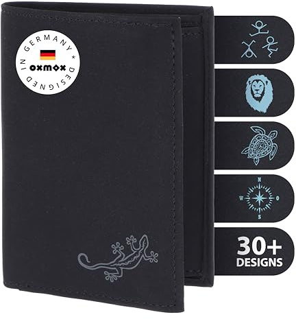 Oxmox Geldbörse Herren/Portemonnaie Damen | Wallet mit RFID Schutz | New Cryptan (Vegan) | 8 Kreditkartenfächer | Kombibörse Hochformat | schwarz | Lizard 2.0 Print Grey