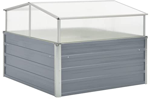 Gewächshaus Grau Verzinkter Stahl, 100x100x85 cm Outdoor Pflanzbeet, erhöhtes Metall Hochbeet für Garten, Pflanzen, Gemüse, mit abnehmbarem Dach
