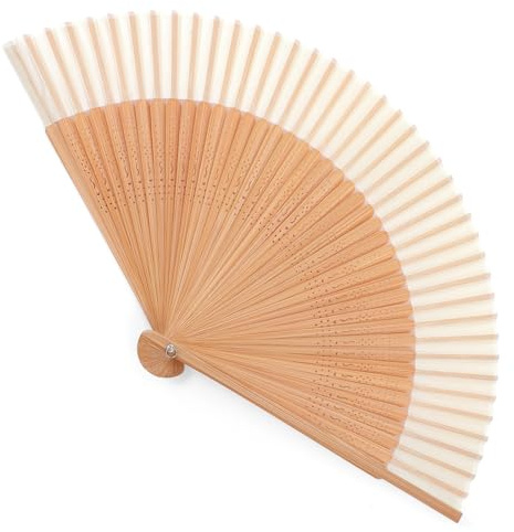 Larrel Hand Held Folding Fan for Women, Chinese Japanese Vintage Bamboo Silk Fans, Hand Held Bamboo Silk Folding Fan, Elegant Foldable Fans for Dance, Music Festival, Wedding, Church, Party, (White)