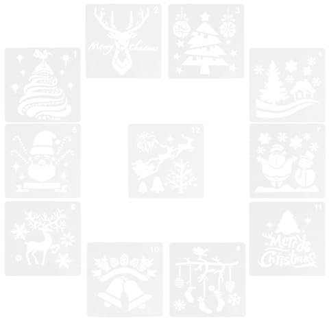 OSALADI Pochoirs de Noël Réutilisables 11 Pièces – Modèles Creux pour Peinture et Dessin sur Thème Festif, Plastiques Légers pour Scrapbooking, Loisirs Créatifs et Album Photo