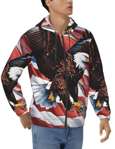 PPHGUT Kapuzenpullover für Herren, Motiv: Adler mit USA-Flagge, lässiger Pullover, Kapuzen-Sweatshirt, Winter, Herbst, mit Taschen, Sportbekleidung