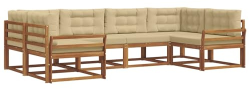 vidaXL Outdoor-Sofagarnitur mit Kissen 6 pcs Natur und Beige, Akazienholz Outdoor-Sofa-Set, modernes Gartenmöbel, Pool-Sitzgelegenheiten, Hinterhof-Lounge, Patio